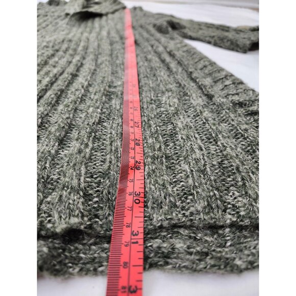 BCBG Forest Green Long Knit Cardigan Sweater Shall Collar Crochet Design Back - Picture 11 of 13